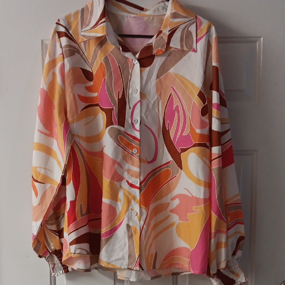 Colorful Abstract Button-Up Blouse